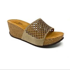 Spring Step Marni studded platform wedges beige suede slides